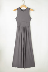 Blackish Green Sleeveless High Waist Wide Leg Jumpsuit