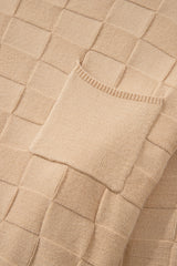 Rose Tan Solid Checkered Textured Knit Plus Size Sweater