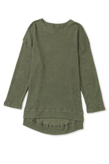 Khaki Plain Waffle Knit Drop Sleeve Side Slits Oversized Top