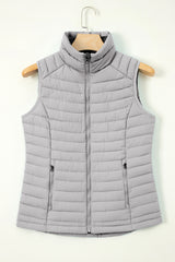 Burgundy Plush Collared Quilted Zipped Puffer Vest