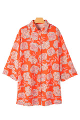 Black Floral Print Lapel Collar Loose Shirt Mini Dress