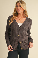 Dark Khaki Hollow Knit Drop Shoulder Cardigan