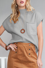 Mineral Red Patch Pocket Ribbed Knit Short Sleeve Sweater