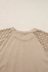 Blackish Green Seamed Detail Contrast Lace Raglan Sleeve Tee