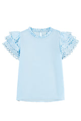 Mint Green Layered Ric Rac Cap Sleeve Filled Neck Blouse