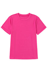 Red Solid Color Basic Crew Neck Plain Tee