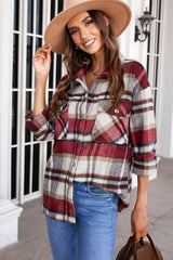Brown Plaid Button Up Long Sleeve Flannel Shacket