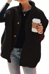 Beige Sherpa Cap Sleeve Stand Collar Vest Coat