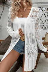 White Hollow Out Crochet Open Front Cardigan