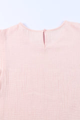 Pink Textured Tiered Ruffle Casual Short Sleeve Top