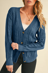 Dark Khaki Hollow Knit Drop Shoulder Cardigan