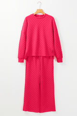 Black Checkered Textured Split Pullover Top and Pants Set