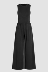 Blackish Green Sleeveless High Waist Wide Leg Jumpsuit