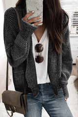 Gray Chunky Knit Pockets Drop Sleeve Cardigan