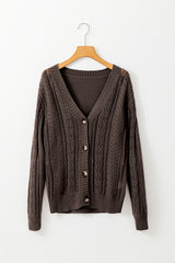 Dark Khaki Hollow Knit Drop Shoulder Cardigan