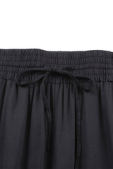 Brown Casual Drawstring Shirred Elastic Waist Wide Leg Pants