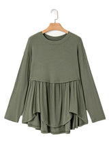 Mist Green Plus Size Thermal Knitted Babydoll Flare Top