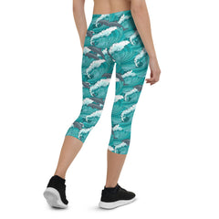 Womens Dolphin and Waves Capri Leggings