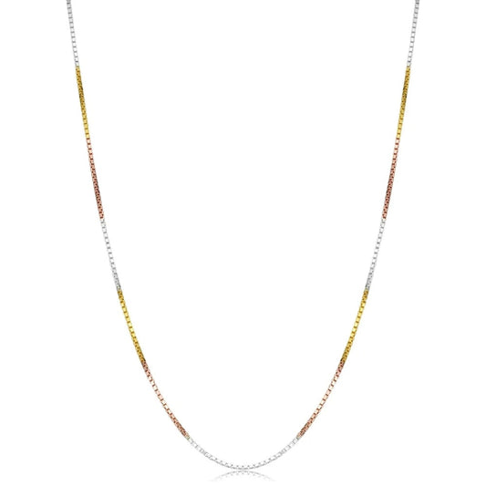 925 Sterling Silver Tri Color Box Chain 16"-24"