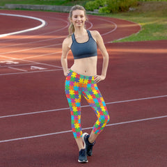Womens Colorful Jigsaw Puzzle Capri Leggings