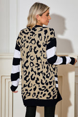 Black Stripe Sleeve Leopard Print Cardigan