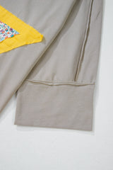 Medium Grey Floral Star Patched 3/4 Sleeve Plus Size Top