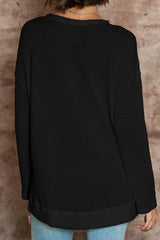 Khaki Plain Waffle Knit Drop Sleeve Side Slits Oversized Top