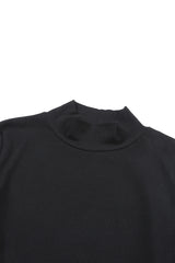 Black Plain Solid Color Ribbed Long Sleeve Mock Neck Top