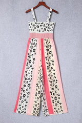 Red Leopard Color Block Mix Print Straps Jumpsuit