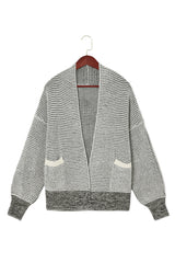 Gray Chunky Knit Pockets Drop Sleeve Cardigan