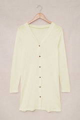 White Solid Button Up V Neck Long Cover Up
