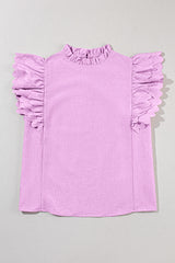 Bright Pink Solid Scalloped Ruffle Sleeve Blouse