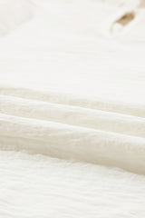 White Frilled Neck Ruffled Trim Bubble Sleeve Blouse