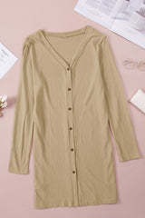 White Solid Button Up V Neck Long Cover Up