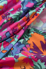 Blue Boho Floral Print V Neck Wrap Split Maxi Dress