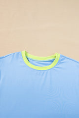 Sky Blue Colorblock Cap Sleeve Tee & Wide Leg Pants Set