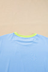 Sky Blue Colorblock Cap Sleeve Tee & Wide Leg Pants Set