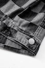 Light Blue Checkered Patchwork Button Up Denim Jacket