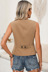 Chestnut Solid Color Button Up V Neck Suit Vest