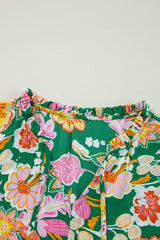 Green Floral Print V Neck Plus Size Babydoll Top