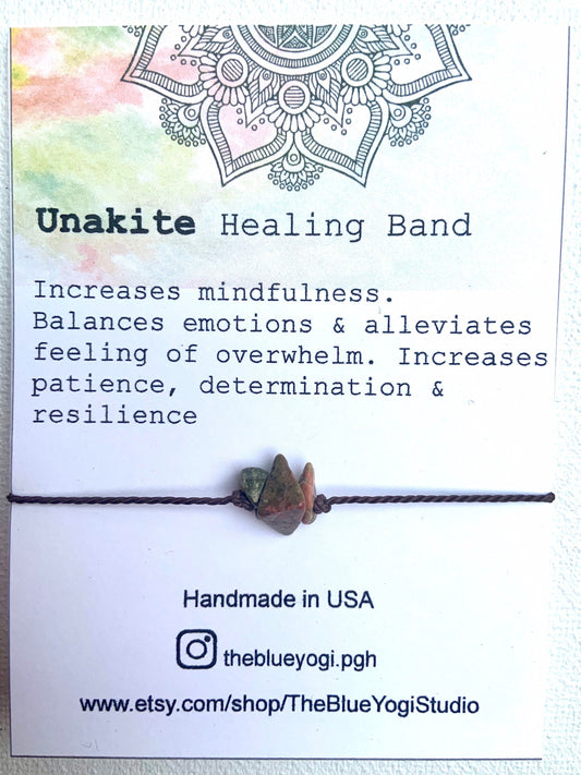 Unakite Gemstone Healing Band Casual & Boho Bracelet or Anklet Tie