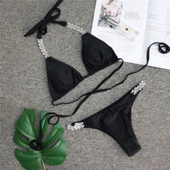 Diamond bikini Sexy push up halter swimsuit female crystal swimwear