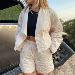 Quilted High Waist Shorts and Crop Jacket Suit top