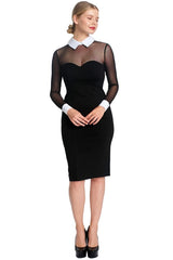 Tuxedo Illusion Dress - Midi dress with mesh sleeves, & contrast