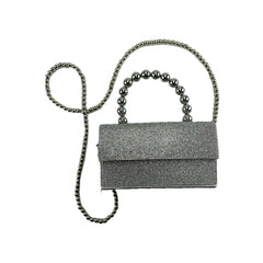 Silver Pearl Handle Full Crystal Evening Bag