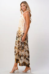 100% Silk Halter Maxi Dress With Palm Tree Printed