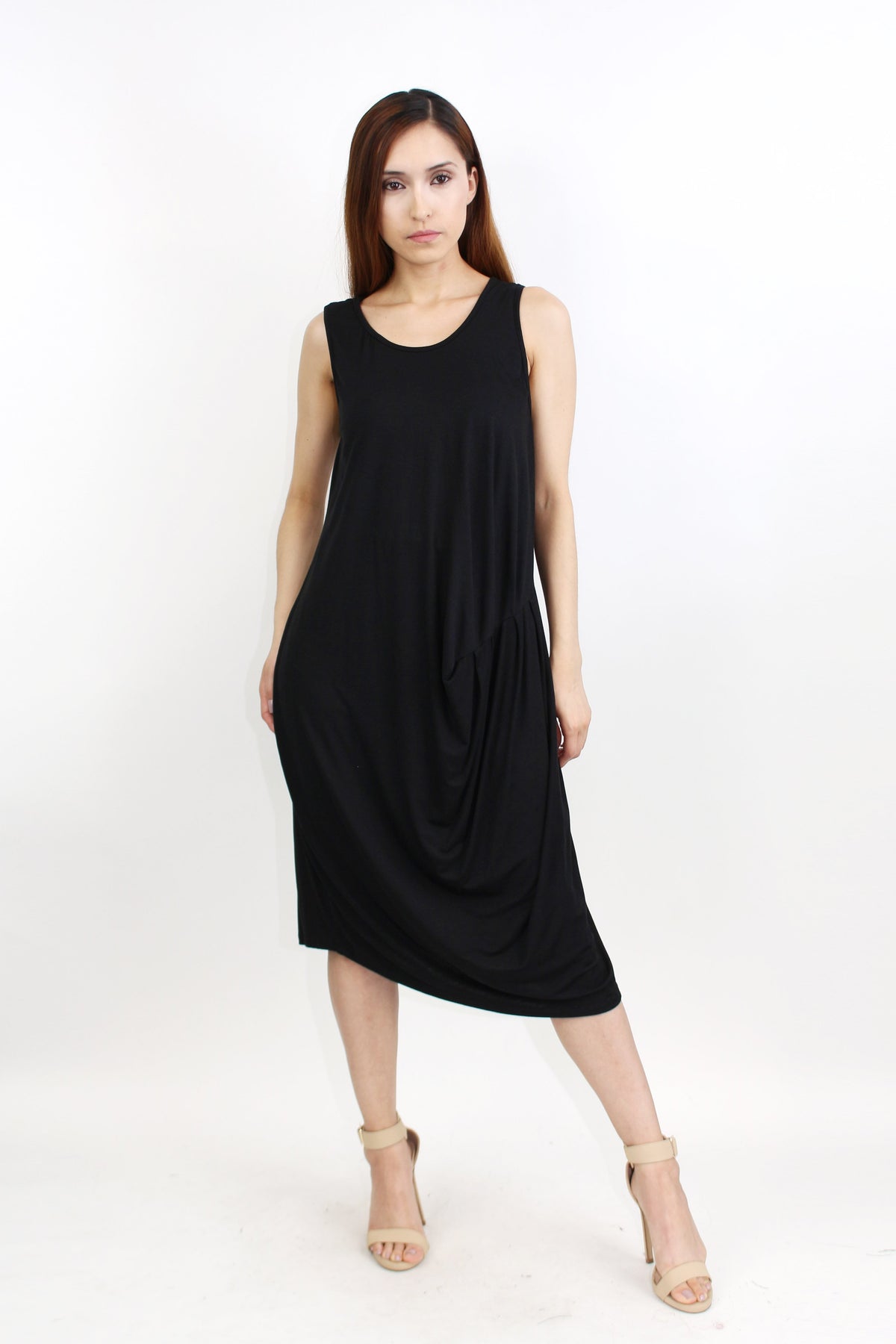 Pleated Waist Sleeveless Dress