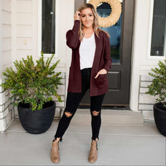 Shawl Collar Patch Pocket Long Sleeve Open Cardigan