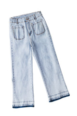 Beau Blue Acid Washed Contrast Hem Pocketed Cropped Jeans