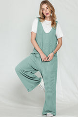 Parchment Pockets Oversized Ribbed Wide Leg Jumpsuit